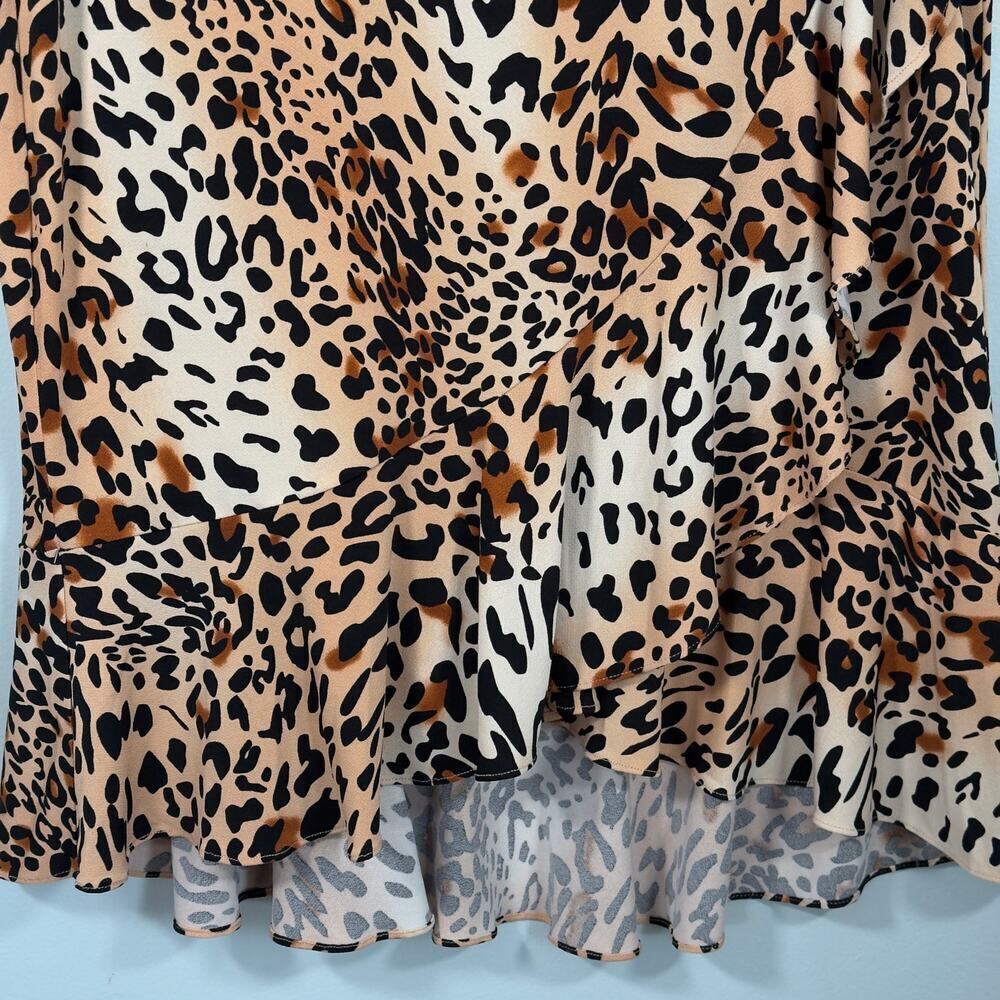 Y2K ECI Leopard Wrap Skirt Ruffle Hem Midi Animal Print Trend Mob Wife Aesthetic - Picture 3 of 6